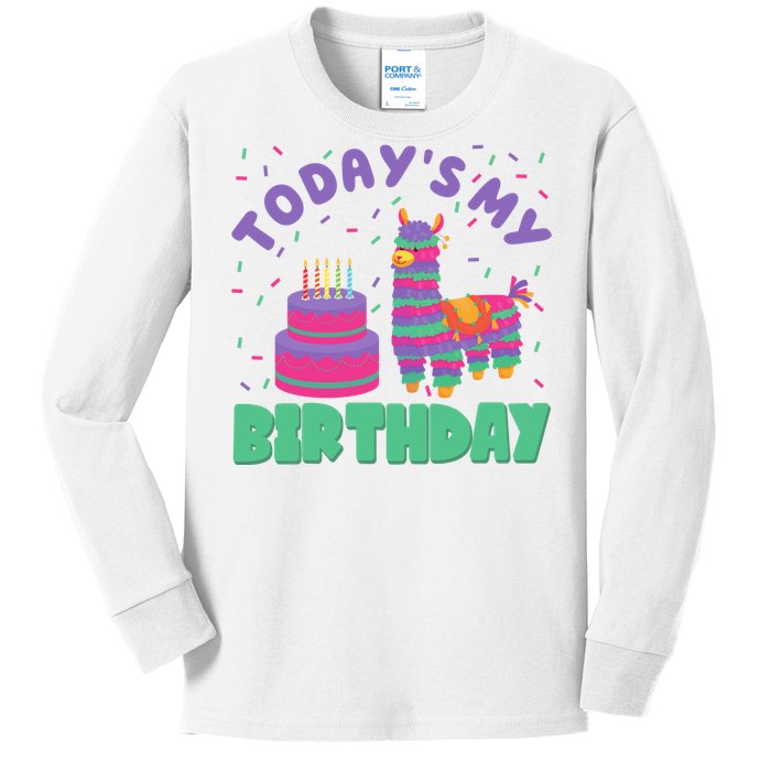 Todays My Birthday Llama Party Kids Long Sleeve Shirt