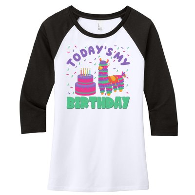 Todays My Birthday Llama Party Women's Tri-Blend 3/4-Sleeve Raglan Shirt