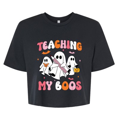 Teaching My Boos Spooky Teacher Ghost Halloween Groovy Retro Bella+Canvas Jersey Crop Tee