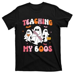 Teaching My Boos Spooky Teacher Ghost Halloween Groovy Retro T-Shirt