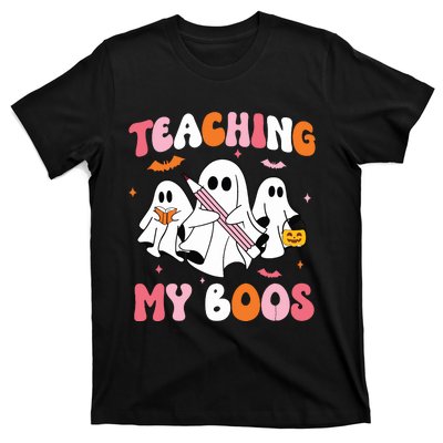 Teaching My Boos Spooky Teacher Ghost Halloween Groovy Retro T-Shirt