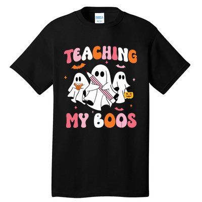 Teaching My Boos Spooky Teacher Ghost Halloween Groovy Retro Tall T-Shirt