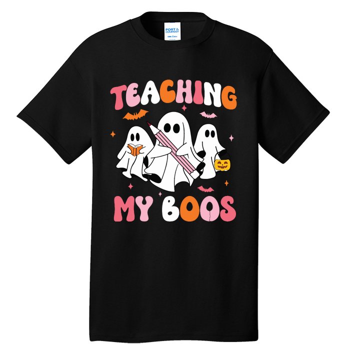 Teaching My Boos Spooky Teacher Ghost Halloween Groovy Retro Tall T-Shirt