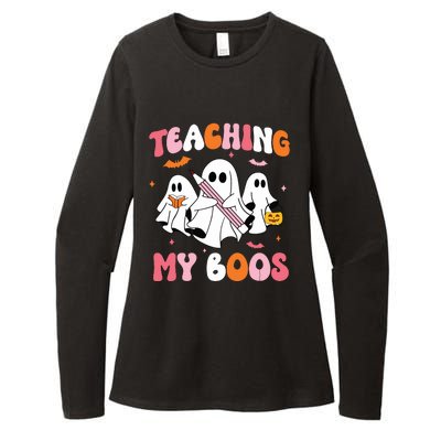 Teaching My Boos Spooky Teacher Ghost Halloween Groovy Retro Womens CVC Long Sleeve Shirt