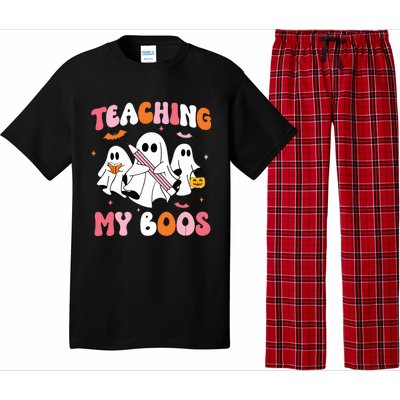 Teaching My Boos Spooky Teacher Ghost Halloween Groovy Retro Pajama Set