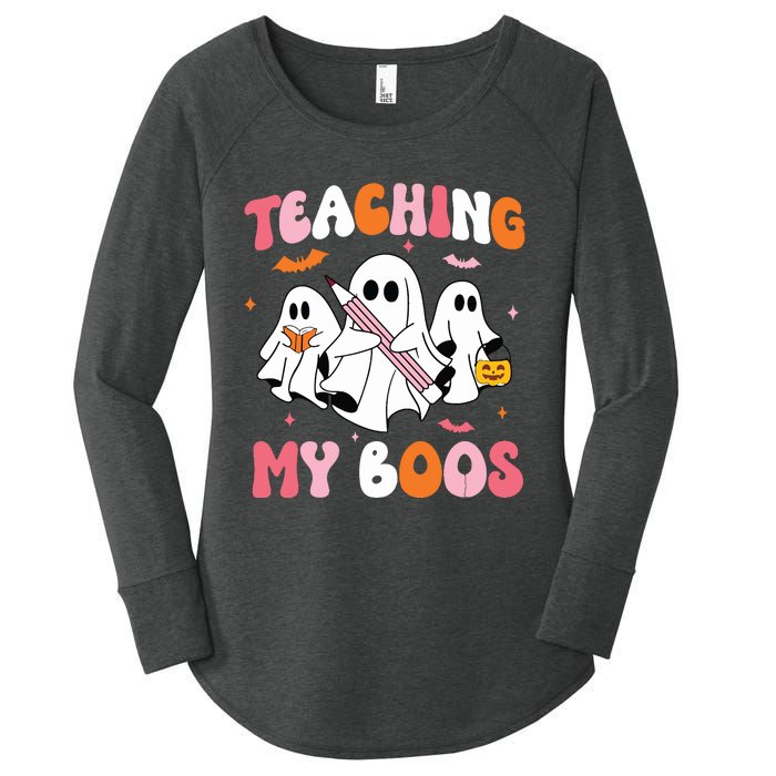 Teaching My Boos Spooky Teacher Ghost Halloween Groovy Retro Women's Perfect Tri Tunic Long Sleeve Shirt