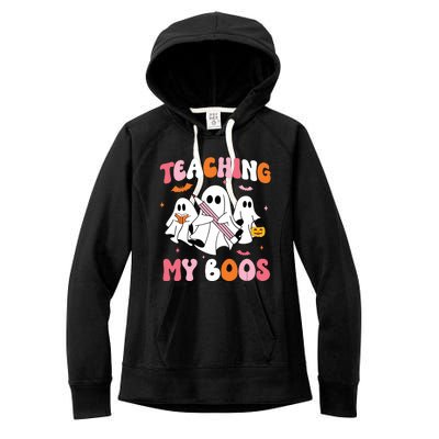 Teaching My Boos Spooky Teacher Ghost Halloween Groovy Retro Women's Fleece Hoodie