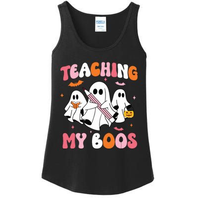 Teaching My Boos Spooky Teacher Ghost Halloween Groovy Retro Ladies Essential Tank