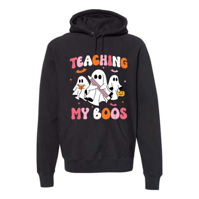 Teaching My Boos Spooky Teacher Ghost Halloween Groovy Retro Premium Hoodie