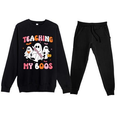 Teaching My Boos Spooky Teacher Ghost Halloween Groovy Retro Premium Crewneck Sweatsuit Set