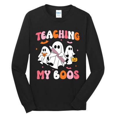 Teaching My Boos Spooky Teacher Ghost Halloween Groovy Retro Tall Long Sleeve T-Shirt