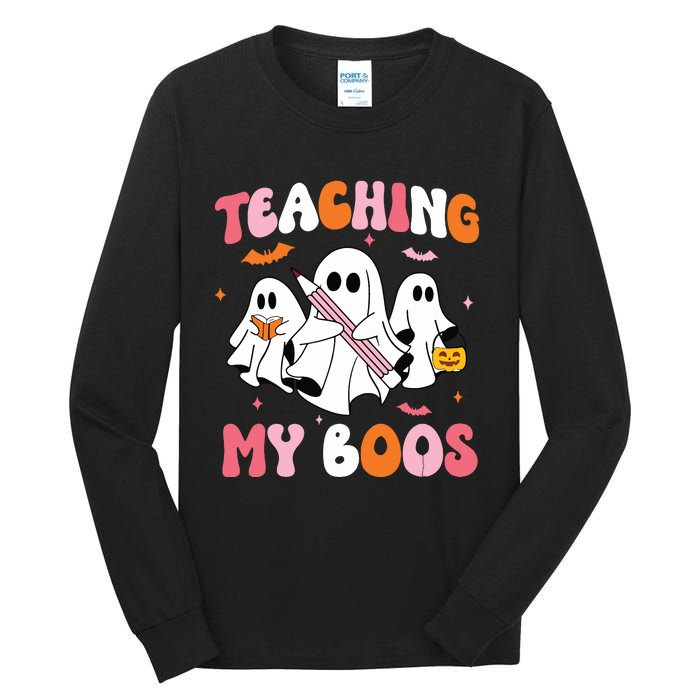 Teaching My Boos Spooky Teacher Ghost Halloween Groovy Retro Tall Long Sleeve T-Shirt