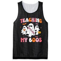 Teaching My Boos Spooky Teacher Ghost Halloween Groovy Retro Mesh Reversible Basketball Jersey Tank