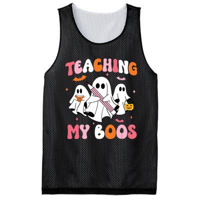 Teaching My Boos Spooky Teacher Ghost Halloween Groovy Retro Mesh Reversible Basketball Jersey Tank