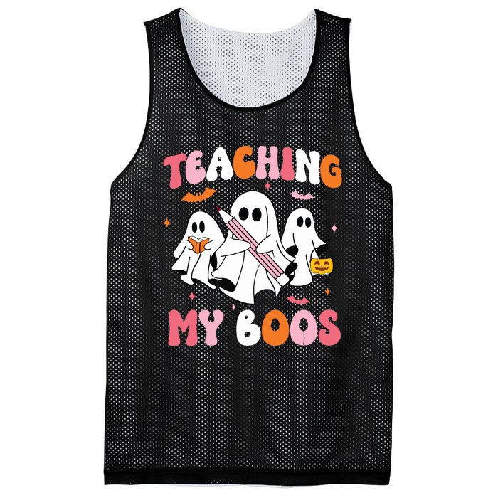 Teaching My Boos Spooky Teacher Ghost Halloween Groovy Retro Mesh Reversible Basketball Jersey Tank