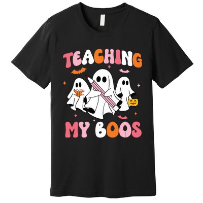 Teaching My Boos Spooky Teacher Ghost Halloween Groovy Retro Premium T-Shirt