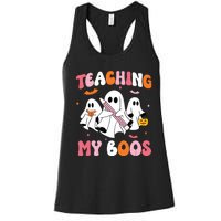 Teaching My Boos Spooky Teacher Ghost Halloween Groovy Retro Women's Racerback Tank