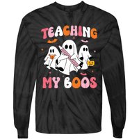 Teaching My Boos Spooky Teacher Ghost Halloween Groovy Retro Tie-Dye Long Sleeve Shirt