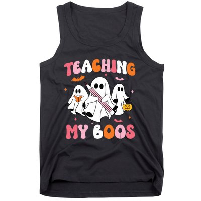 Teaching My Boos Spooky Teacher Ghost Halloween Groovy Retro Tank Top