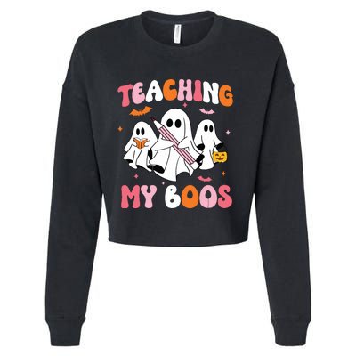 Teaching My Boos Spooky Teacher Ghost Halloween Groovy Retro Cropped Pullover Crew