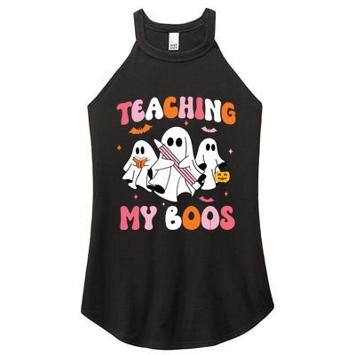 Teaching My Boos Spooky Teacher Ghost Halloween Groovy Retro Women's Perfect Tri Rocker Tank