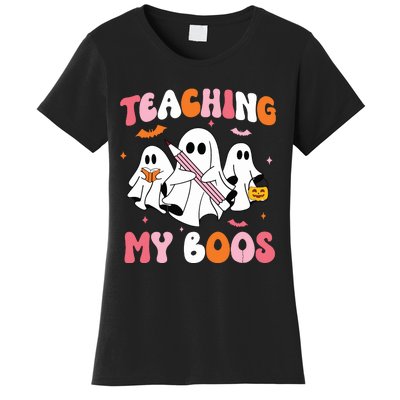 Teaching My Boos Spooky Teacher Ghost Halloween Groovy Retro Women's T-Shirt