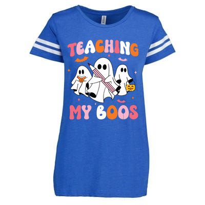 Teaching My Boos Spooky Teacher Ghost Halloween Groovy Retro Enza Ladies Jersey Football T-Shirt