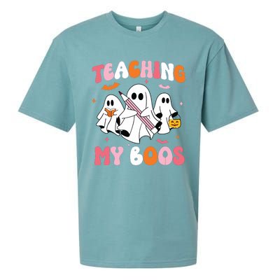 Teaching My Boos Spooky Teacher Ghost Halloween Groovy Retro Sueded Cloud Jersey T-Shirt