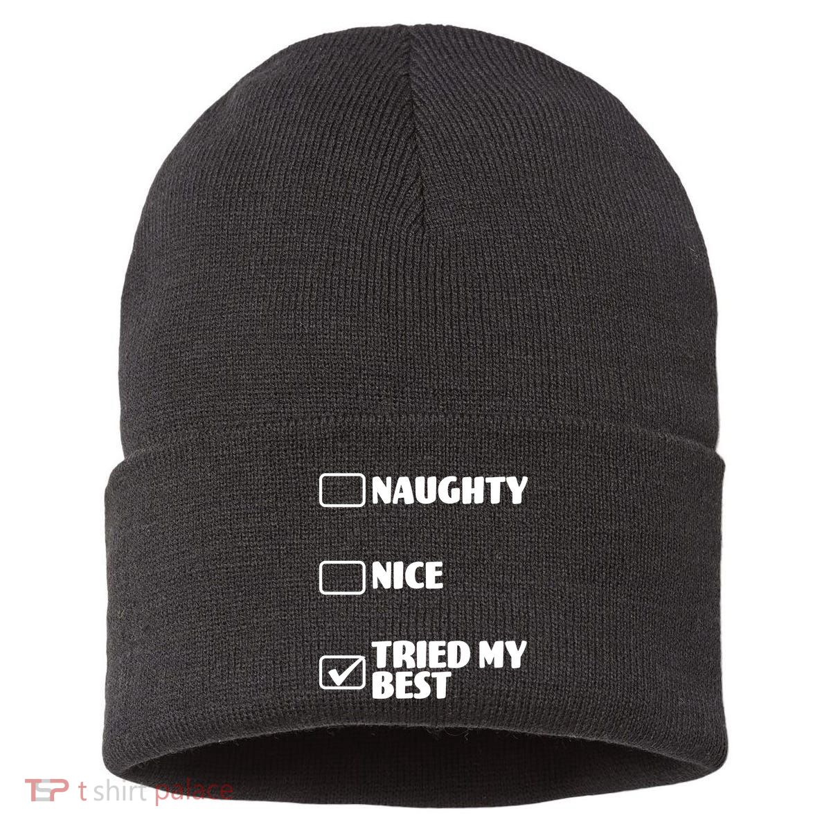 Tried My Best, Funny Check List Design Sustainable Knit Beanie