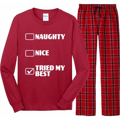 Tried My Best, Funny Check List Design Long Sleeve Pajama Set