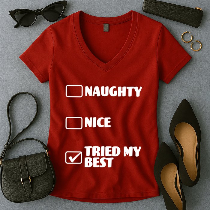 Tried My Best, Funny Check List Design Women's V-Neck T-Shirt