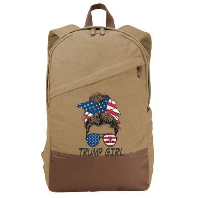 Trump Messy Bun American Flag  Cotton Canvas Backpack