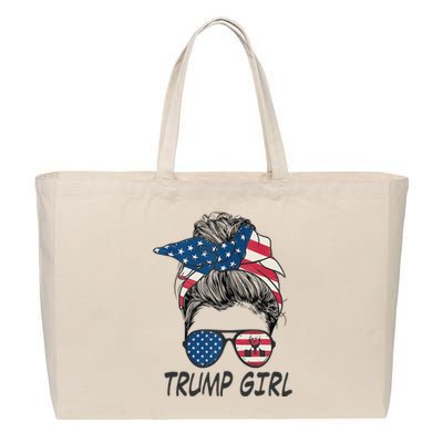 Trump Messy Bun American Flag  Cotton Canvas Jumbo Tote