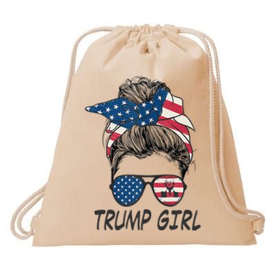 Trump Messy Bun American Flag  Drawstring Bag