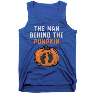 The Man Behind The Pumpkin Dad Halloween Pregnancy Reveal Tank Top