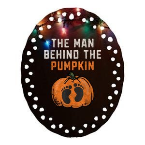 The Man Behind The Pumpkin Dad Halloween Pregnancy Reveal Ceramic Oval Ornament