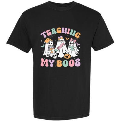 Teaching My Boos Cute Book Ghost Groovy Teacher Halloween Garment-Dyed Heavyweight T-Shirt