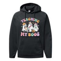 Teaching My Boos Cute Book Ghost Groovy Teacher Halloween Performance Fleece Hoodie