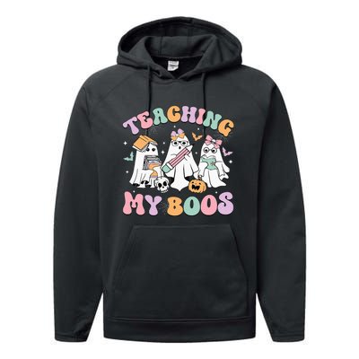 Teaching My Boos Cute Book Ghost Groovy Teacher Halloween Performance Fleece Hoodie