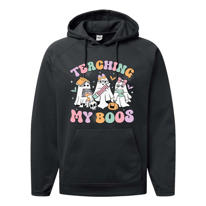 Teaching My Boos Cute Book Ghost Groovy Teacher Halloween Performance Fleece Hoodie