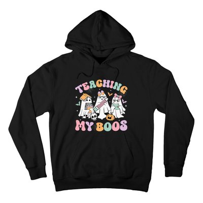 Teaching My Boos Cute Book Ghost Groovy Teacher Halloween Hoodie