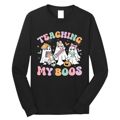 Teaching My Boos Cute Book Ghost Groovy Teacher Halloween Long Sleeve Shirt