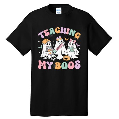 Teaching My Boos Cute Book Ghost Groovy Teacher Halloween Tall T-Shirt