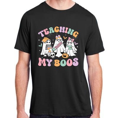 Teaching My Boos Cute Book Ghost Groovy Teacher Halloween Adult ChromaSoft Performance T-Shirt