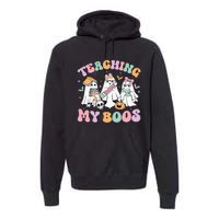 Teaching My Boos Cute Book Ghost Groovy Teacher Halloween Premium Hoodie