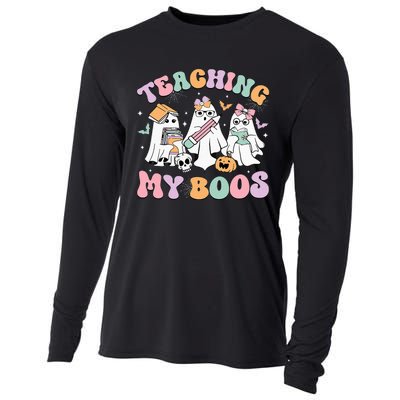 Teaching My Boos Cute Book Ghost Groovy Teacher Halloween Cooling Performance Long Sleeve Crew