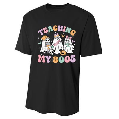 Teaching My Boos Cute Book Ghost Groovy Teacher Halloween Performance Sprint T-Shirt