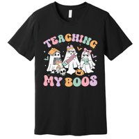 Teaching My Boos Cute Book Ghost Groovy Teacher Halloween Premium T-Shirt