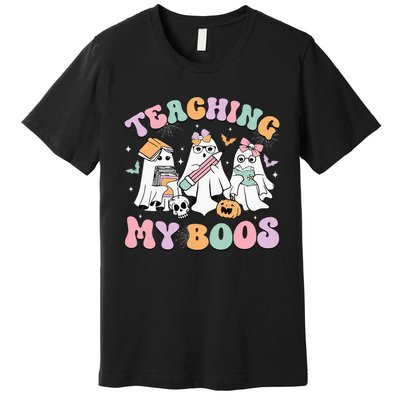 Teaching My Boos Cute Book Ghost Groovy Teacher Halloween Premium T-Shirt