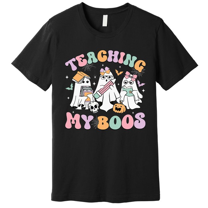 Teaching My Boos Cute Book Ghost Groovy Teacher Halloween Premium T-Shirt